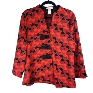 VTG Moonlight‎ Medium Jacket Geometric Red Retro Tunic Top Art To Wear Abstract